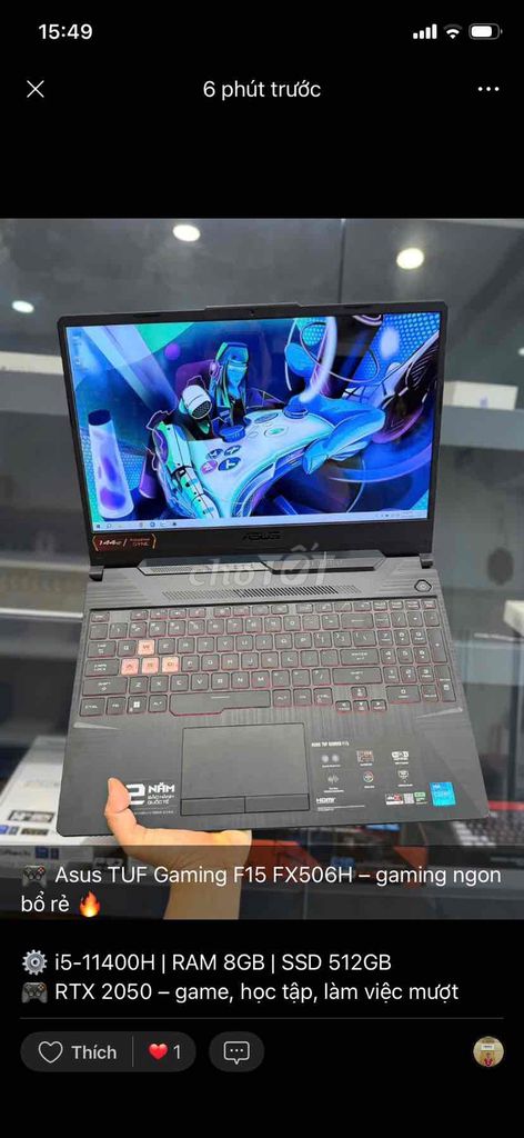 Asus TUF Gaming F15 i5-11400H 15.6 inch 8GB/512G. Mua bán Laptop tại Thành phố Biên Hòa Đồng Nai được đăng bởi TRƯƠNG HUY HOÀNG hình 1