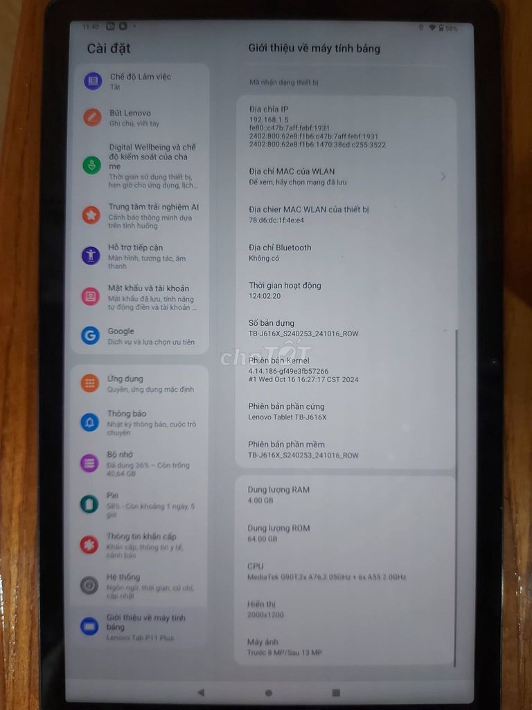 Lenovo Tab P11 Plus 4GB/64GB Xám. Mua bán Máy tính bảng tại Quận 5 Tp Hồ Chí Minh được đăng bởi Hội Đồ Điện Tử hình 1