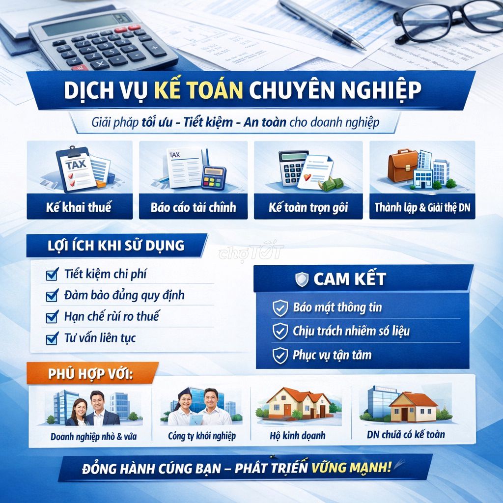Kế Toán Trưởng Nhận Khai Thuế Và Giải Thể Nhanh. Dịch vụ tại Quận Bình Tân Tp Hồ Chí Minh được đăng bởi KẾ TOÁN TRƯỞNG NHẬN KHAI BÁO THUẾ VÀ THÀNH LẬP CÔNG TY CHỈ TỪ 1tr hình 1