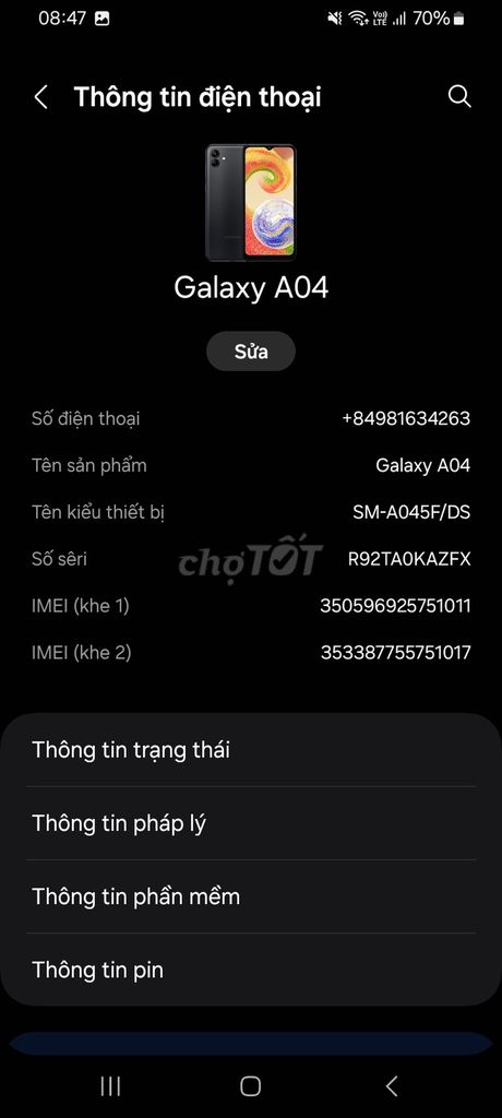 Samsung Galaxy A04 4GB/64GB. Mua bán Điện thoại tại Huyện Tam Bình Vĩnh Long được đăng bởi nguyen hưu duc hình 1