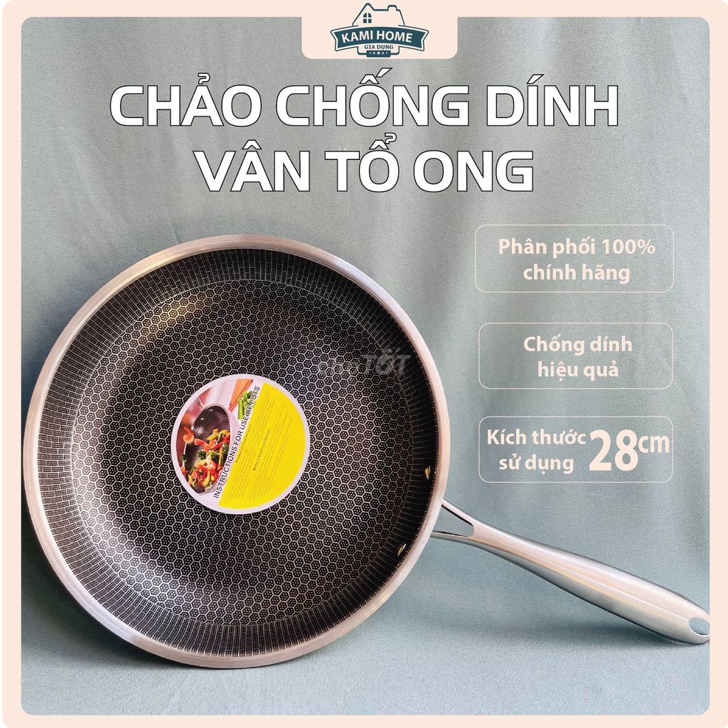 Chảo chống dính tổ ong inox 304 kt 28 cm xài cho m