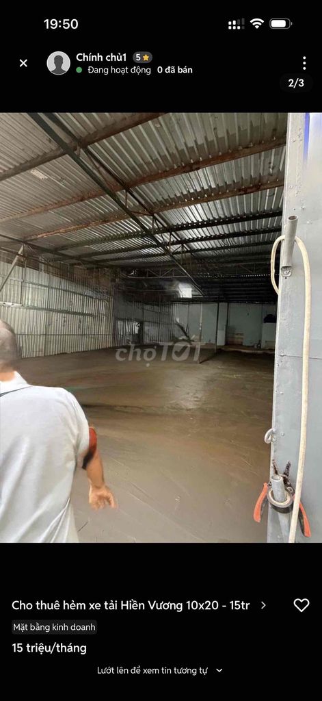 Cho thuê hẻm xe tải Hiền Vương 10x21 - trống 15tr
