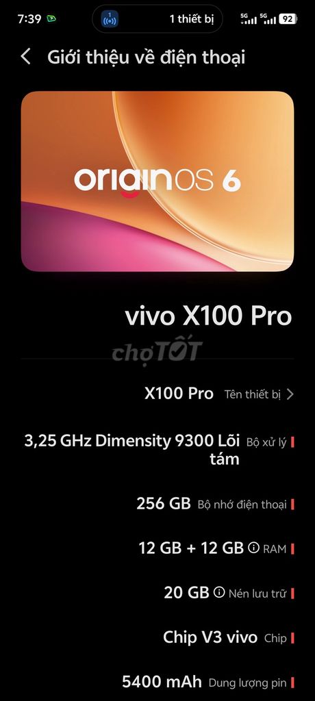 Vivo X100 Pro 12GB/256GB Dimensity 9300. Mua bán Điện thoại tại Huyện Gia Bình Bắc Ninh được đăng bởi Phượng Ánh hình 1