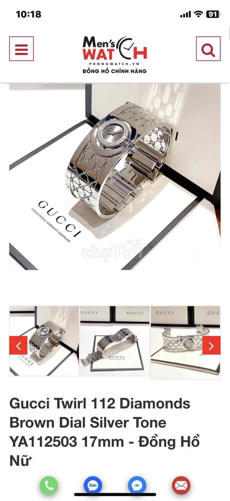 đồng hồ Gucci twirl 112 diamonds nữ size 17mm