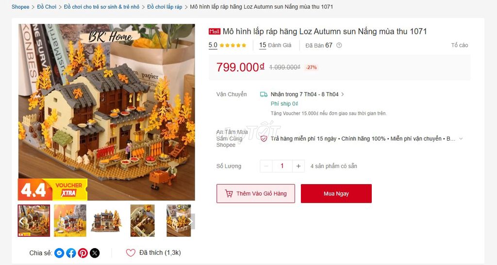 Mô hình lắp ráp Loz Autumn sun Nắng mùa thu 1071. Mua bán Sở thích khác tại Quận Bắc Từ Liêm Hà Nội được đăng bởi Vũ Trọng Tuấn hình 1