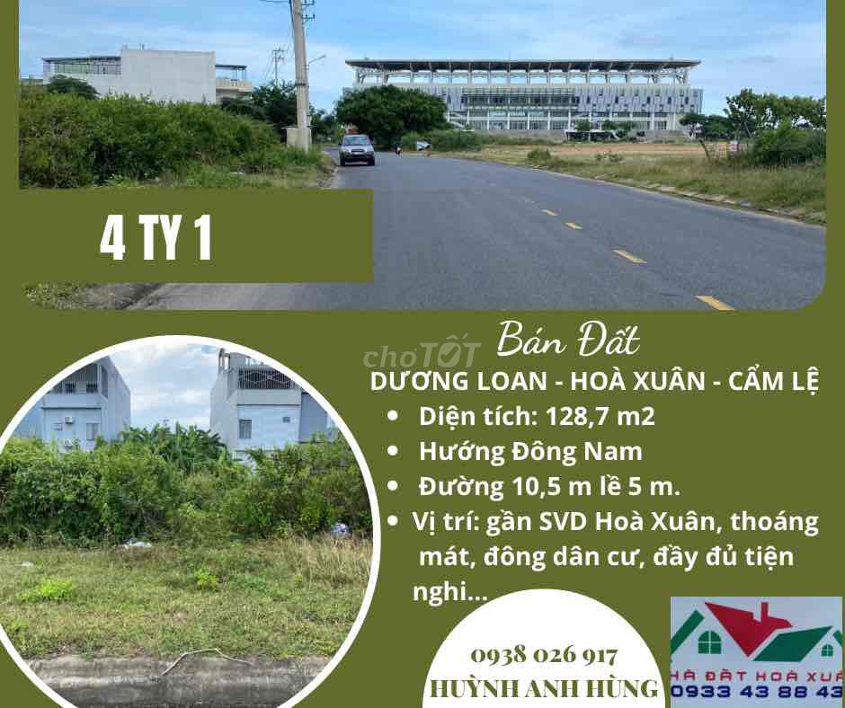 Bán đất sổ hồng 128,7m2 đường 10,5 Dương Loan, Q. Cẩm Lệ