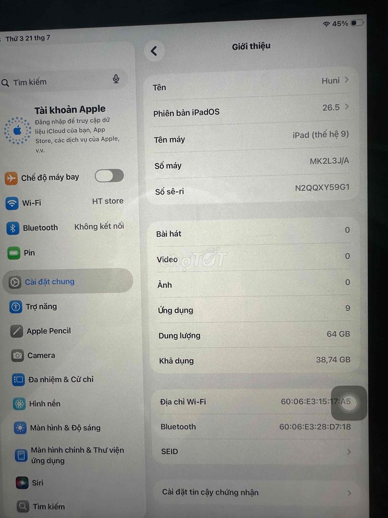 Apple iPad Gen 9 64GB Bạc Đã sử dụng. Mua bán Máy tính bảng tại Quận Bình Tân Tp Hồ Chí Minh được đăng bởi Mineee hình 1