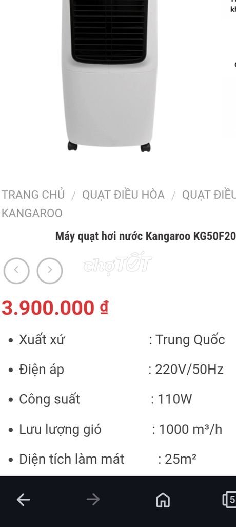 Quạt hơi nuoc kangaroo cao cấp mới gần 4 triệu