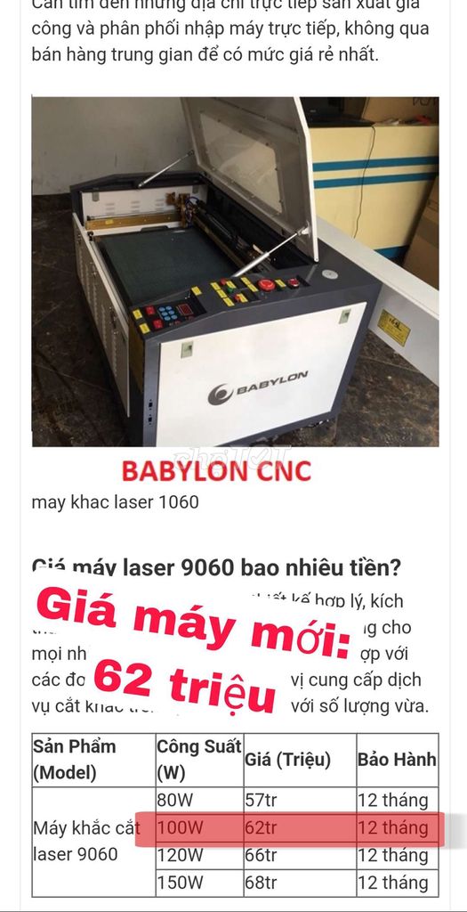 MÁY CẮT KHẮC LASER CO2 BABYLON CÔNG SUẤT 100W. Mua bán Đồ chuyên dụng, Giống nuôi trồng tại Quận Hà Đông Hà Nội được đăng bởi Phạm Mạnh hình 3