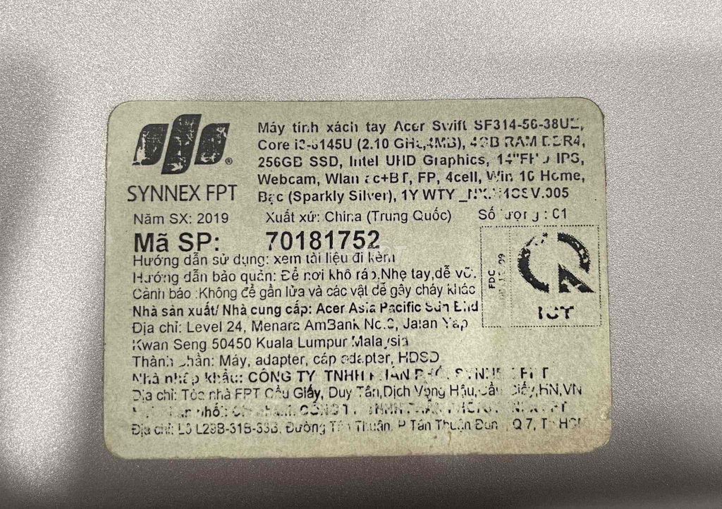 Acer Swift 3 i3-8145U 14 inch 4GB/256GB. Mua bán Laptop tại Quận Gò Vấp Tp Hồ Chí Minh được đăng bởi Nguyễn Phương hình 1