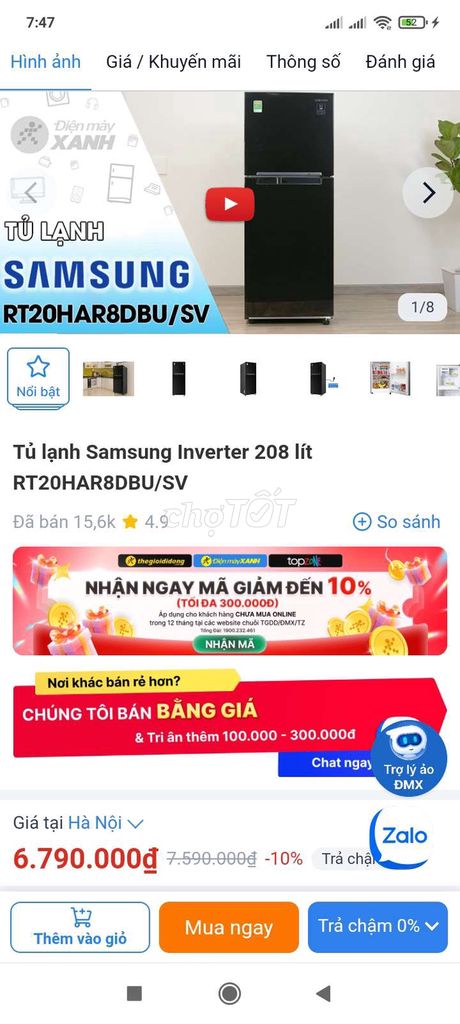 tủ lạnh sam sung 208l invet mua DMX còn bảo hành