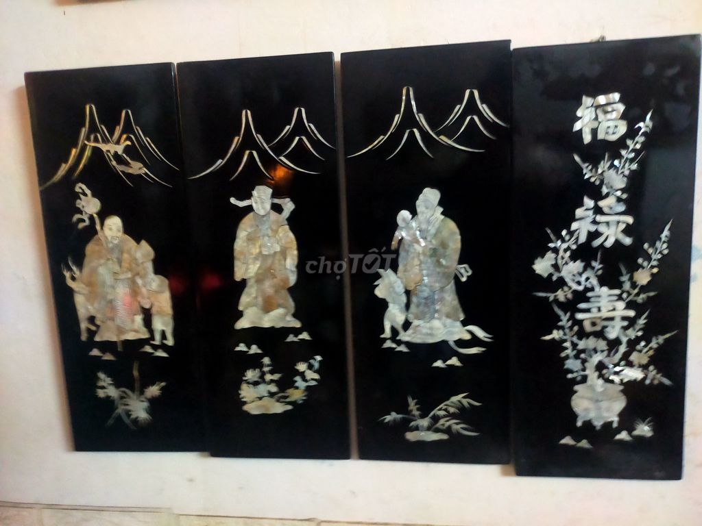 Tranh sơn mài cẩn ốc Phúc Lộc Thọ Đen 4 bức. Mua bán Đồ sưu tầm, đồ cổ tại Quận Tân Bình Tp Hồ Chí Minh được đăng bởi Tên chưa cung cấp hình 1