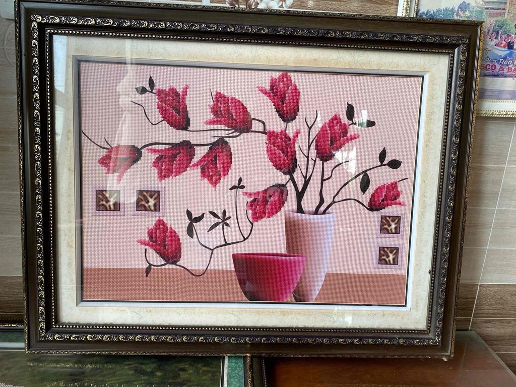 Tranh 3D Đá Khung gỗ 50x80cm Đỏ Hồng. Mua bán Cây cảnh, đồ trang trí tại Thành phố Thủ Dầu Một Bình Dương được đăng bởi Lê phương BDS TDM BD hình 1