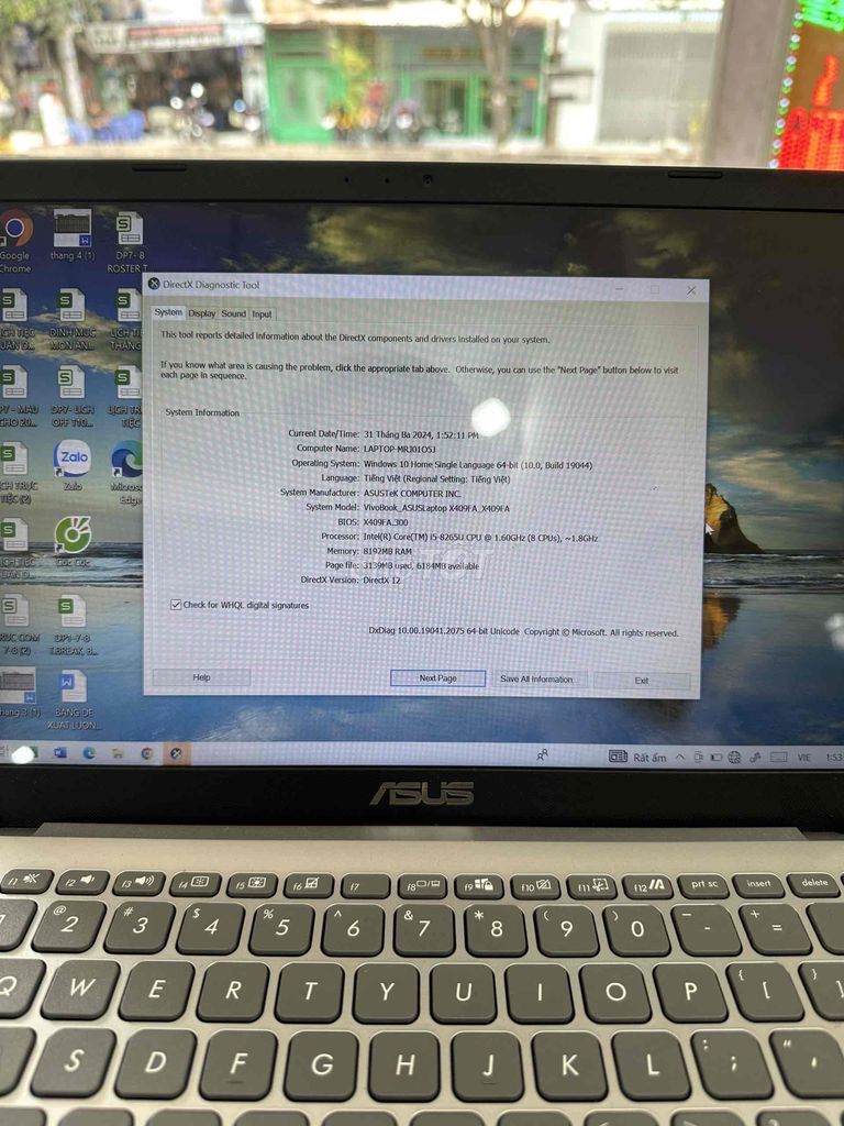 Thanh lí laptop asus vivobook i5 gen 8, SSD 255