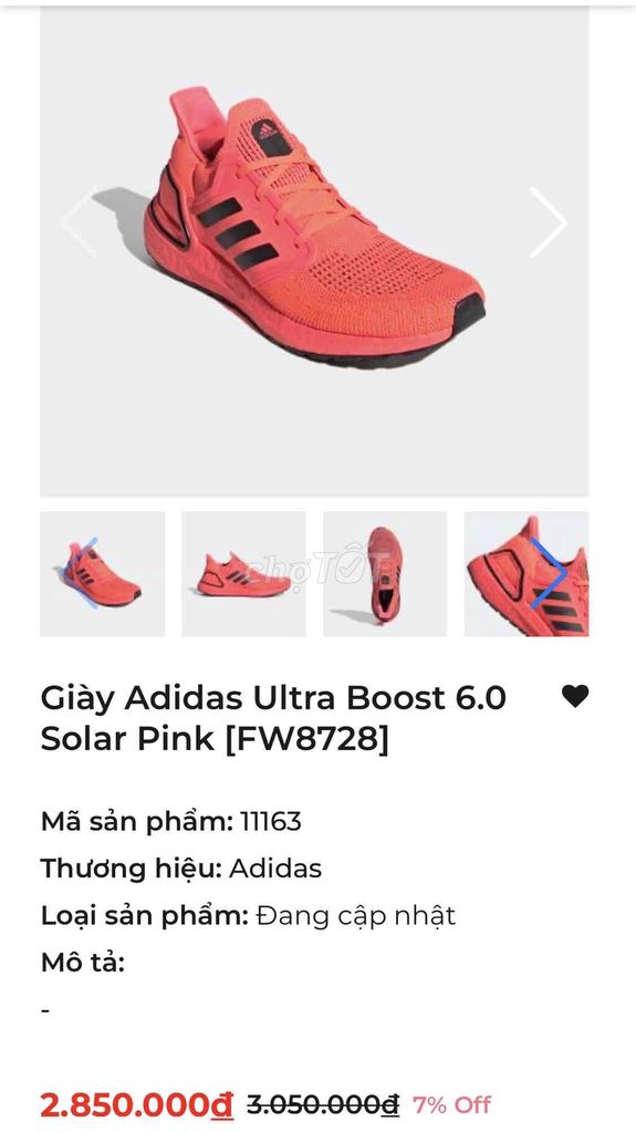 Giày Adidas Ultra Boost 6.0 Solar Pink SIZE 40