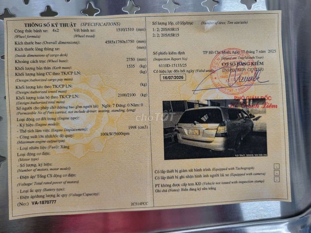 Toyota innova 2016 2.0V - 100000 km. Mua bán Ô tô tại Thị xã Bến Cát Bình Dương được đăng bởi Lâm Văn Kỳ hình 17