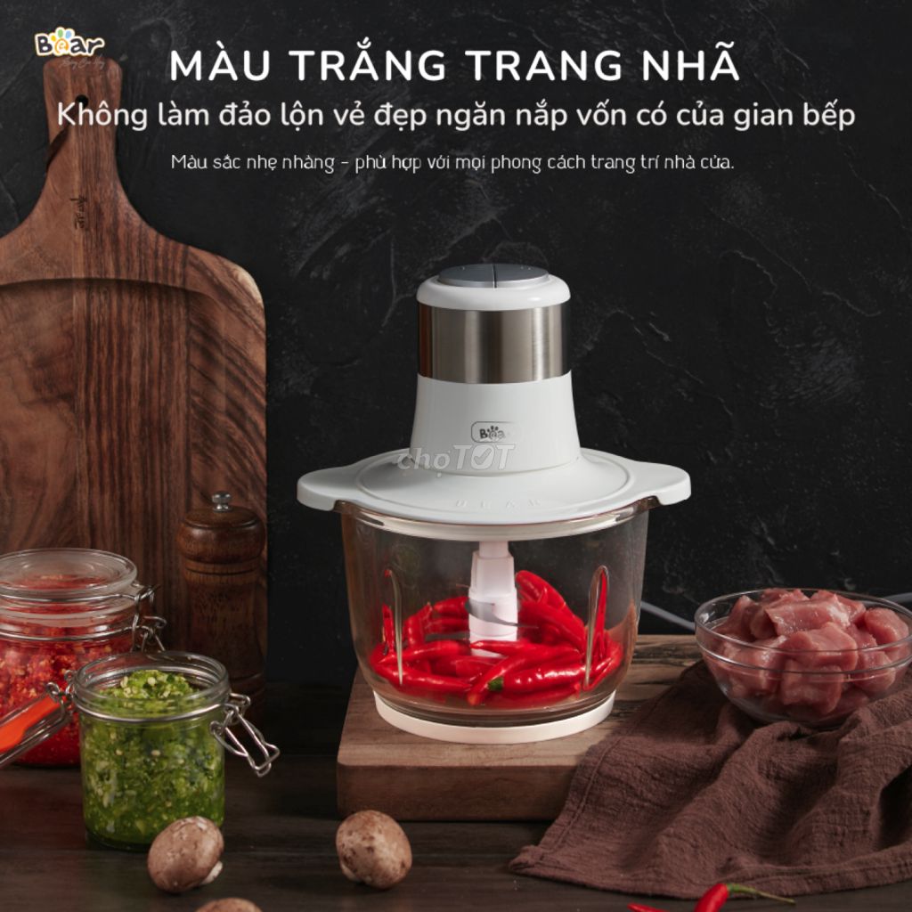 Máy Xay Thịt Đa Năng Bear 2L Cối Thủy Tinh Xay Ra