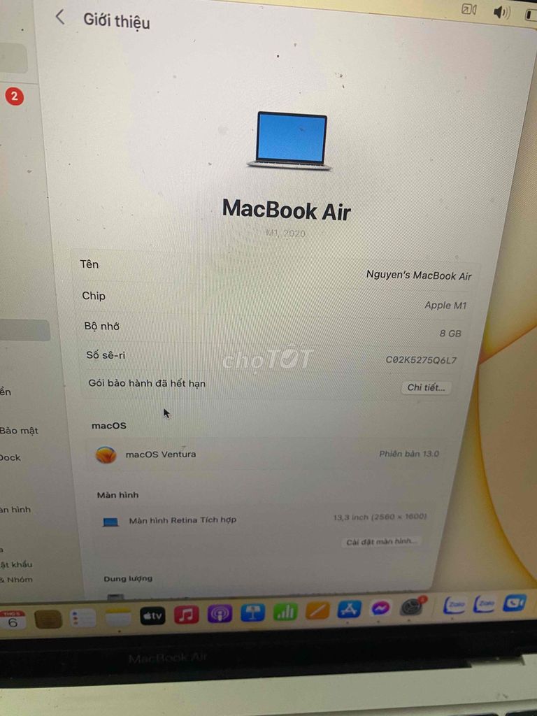 Macbook Air M1 8Gb 256GB 13.3