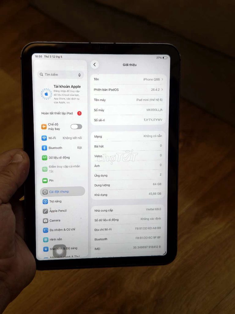 Apple iPad Mini 6 64GB Xám Đã sử dụng. Mua bán Máy tính bảng tại Quận Hà Đông Hà Nội được đăng bởi khanh hình 1
