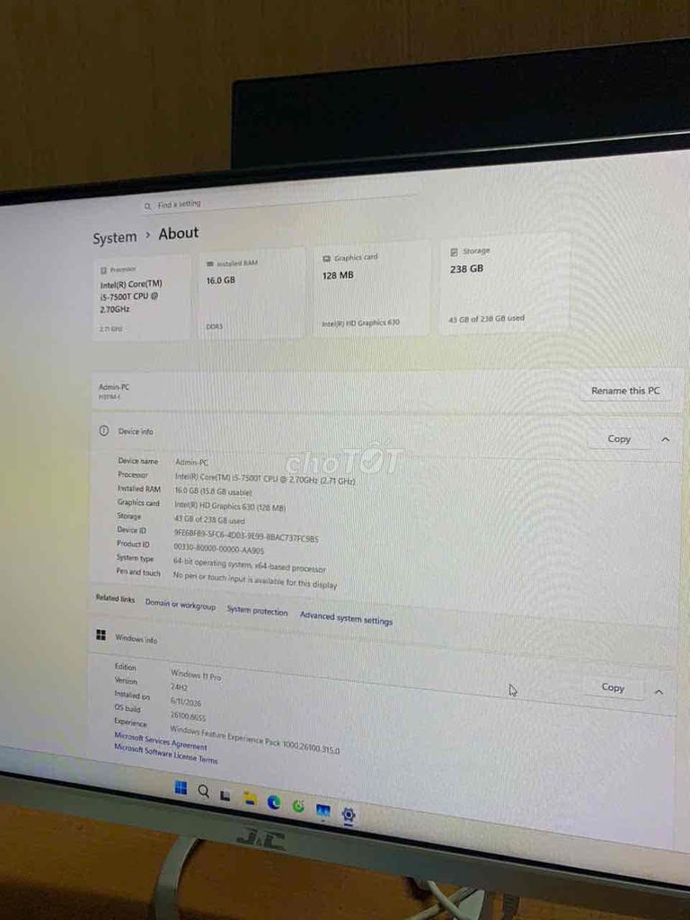 Thanh lý máy tính All In One i5 7500T 16G 256G SSD