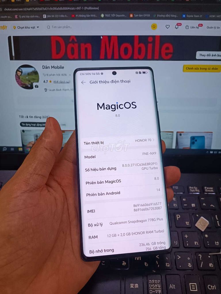 HONOR 70 12GB.256GB SNAP778G PIN 4800, ZIN FULL CN. Mua bán Điện thoại tại Quận Bình Thạnh Tp Hồ Chí Minh được đăng bởi Dân Mobile hình 1