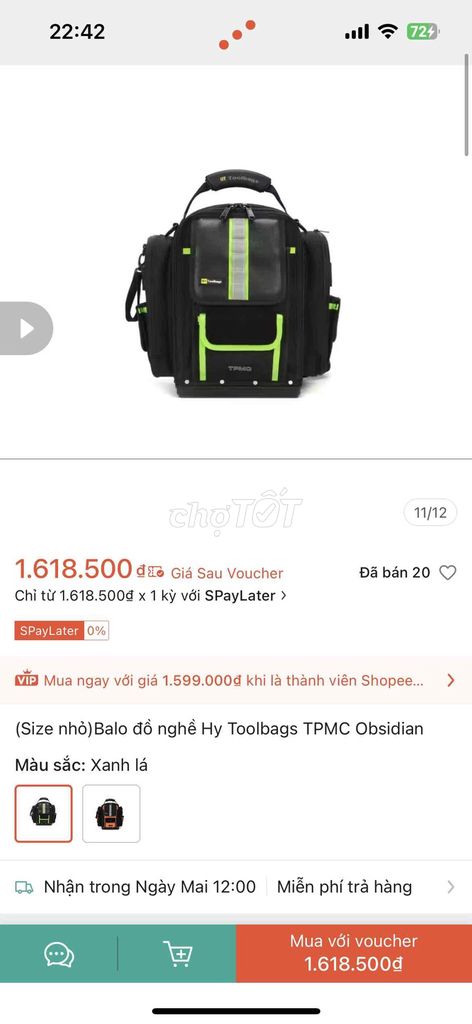 Balo đồ nghề Hy Toolbags TPMC Obsidian Xanh lá. Mua bán Túi xách tại Thành phố Thủ Đức Tp Hồ Chí Minh được đăng bởi Lee hình 1