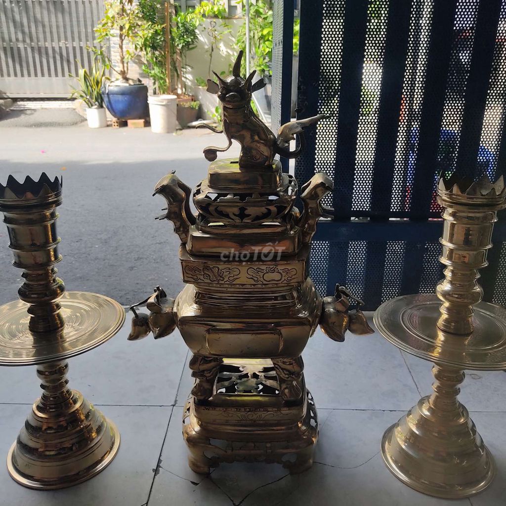 Bộ lư đồng Vàng Cao  66cm nặng 17kg