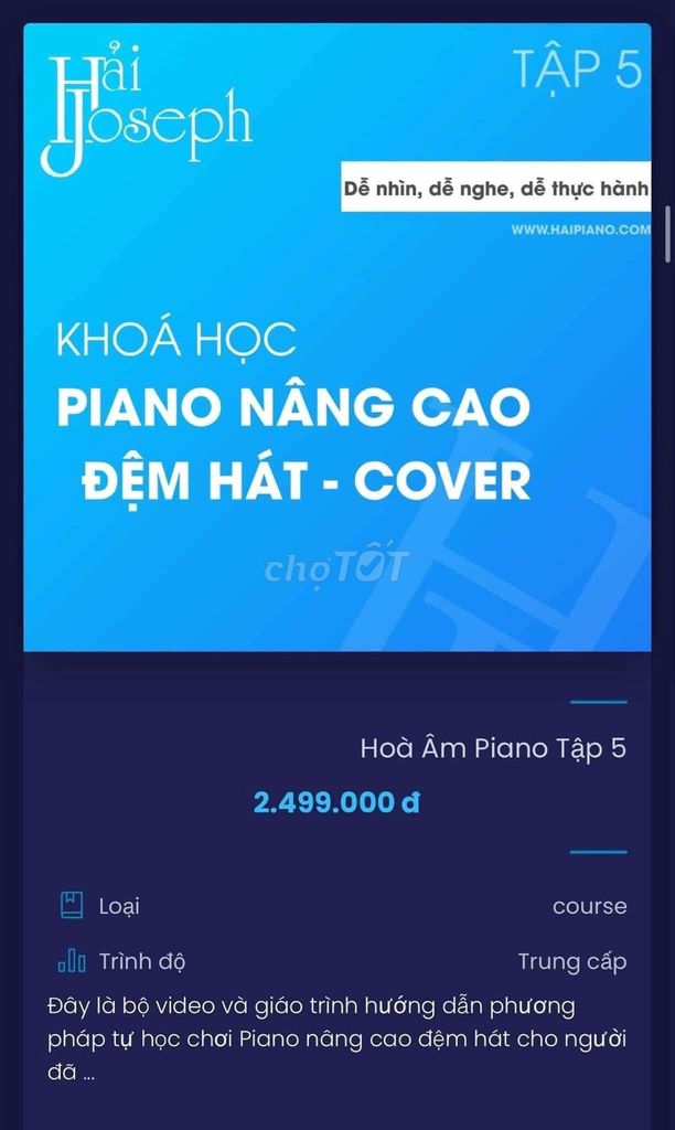 Bán khóa học piano thầy Hải 1tr gốc 12tr. Mua bán Sở thích khác tại Quận Cầu Giấy Hà Nội được đăng bởi Dương Dương hình 1