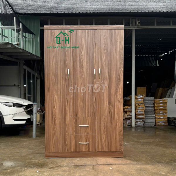 TỦ GỖ MDF 3 CÁNH 2 HỘC KÉO MÀU NÂU - TỦ QUẦN ÁO