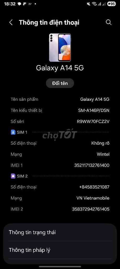 Samsung Galaxy A14 5G đã thay màn hình. Mua bán Điện thoại tại Huyện Long Thành Đồng Nai được đăng bởi chicuong luu hình 1