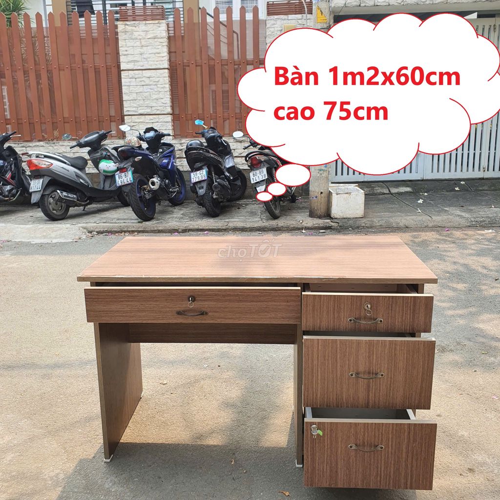 Bàn làm việc có hộc gỗ công nghiệp chống ẩm 1m2x60