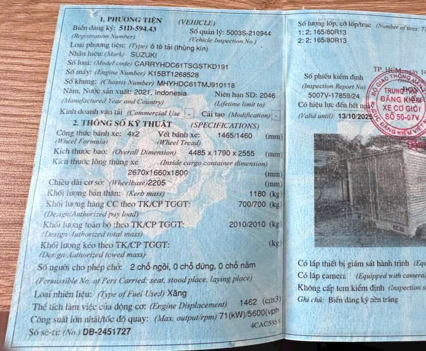 Bán gấp Suzuki 700kg đời 2021 thùng kín 2m7. Mua bán Xe tải, xe ben tại Thành phố Thuận An Bình Dương được đăng bởi Hồ Xe Tải hình 6