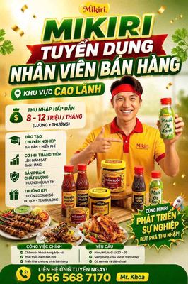 tuyển 2 nhân viên bán hàng thị trường Cao Lãnh