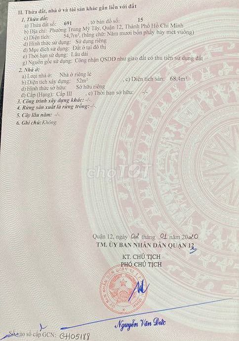 Cần bán nhà hẻm Trung Mỹ Tây