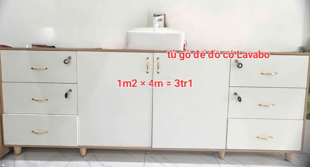 Tủ gỗ để đồ có lavabo ( bồn rửa tay ) mới 95%