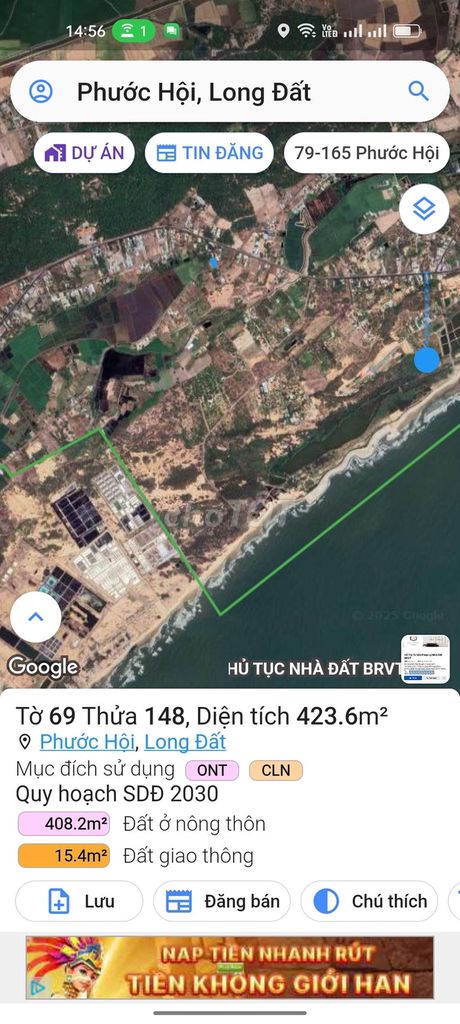 Đất gần biển Lộc An và biển Phước Hải , 423m2,  sát bên đg ven biển. Mua bán Đất tại Huyện Đất Đỏ Bà Rịa - Vũng Tàu được đăng bởi Nguyễn Huệ hình 4