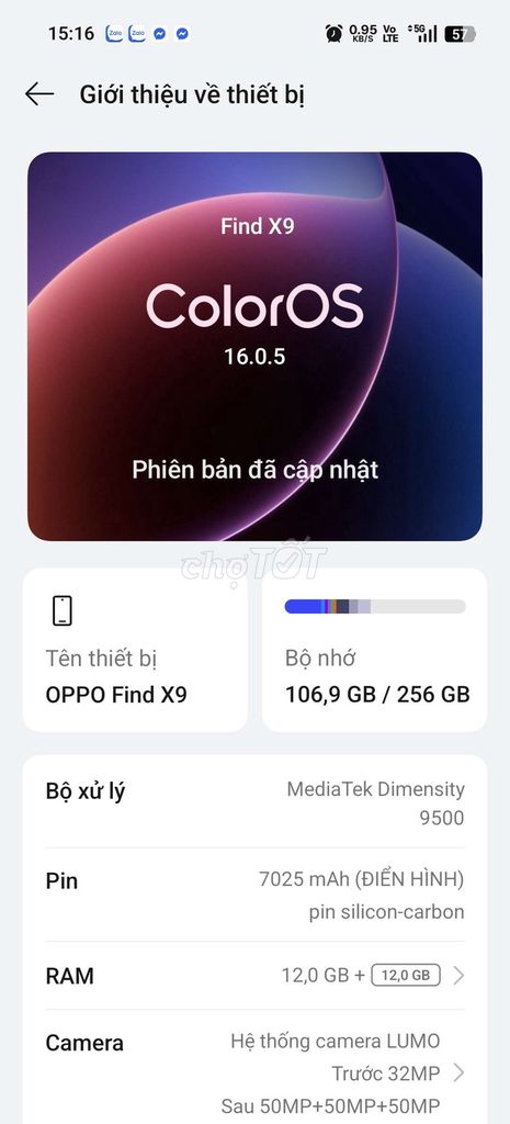 Oppo Find X9 256GB. Mua bán Điện thoại tại Thành phố Vũng Tàu Bà Rịa - Vũng Tàu được đăng bởi Phạm Chí Thành hình 1