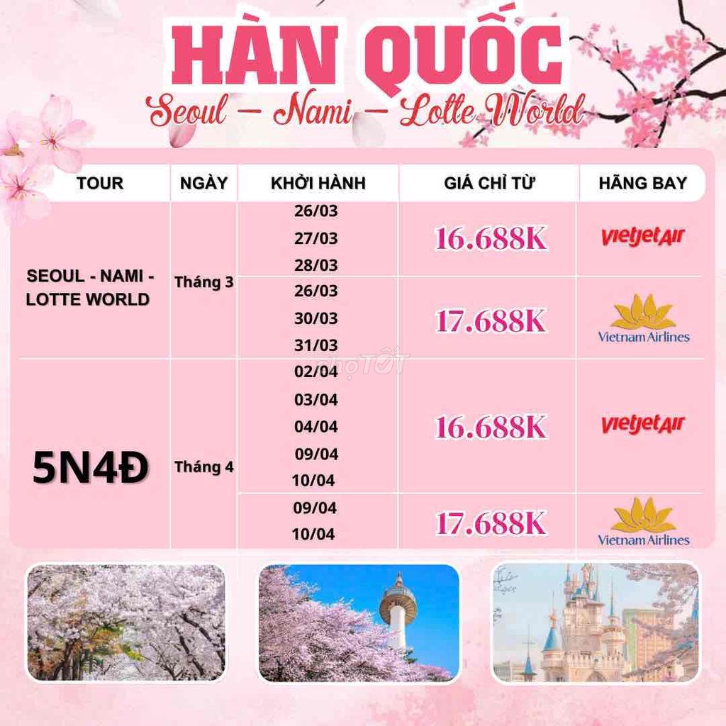 HÀN QUỐC HOA ANH ĐÀO - VOUCHER 500K CHO NHÓM 3 PAX