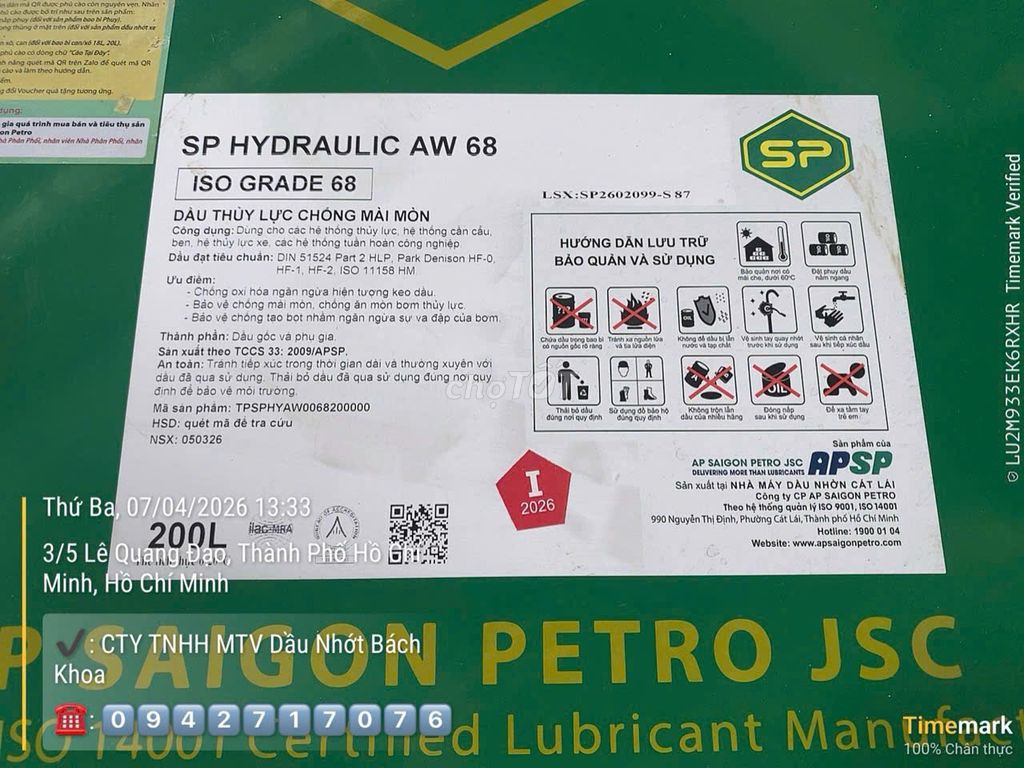Dầu Thủy Lực Saigon Petro SP Hydraulic AW 68. Mua bán Đồ chuyên dụng, Giống nuôi trồng tại Huyện Hóc Môn Tp Hồ Chí Minh được đăng bởi ĐẠI LÝ DẦU NHỚT CASTROL  hình 1