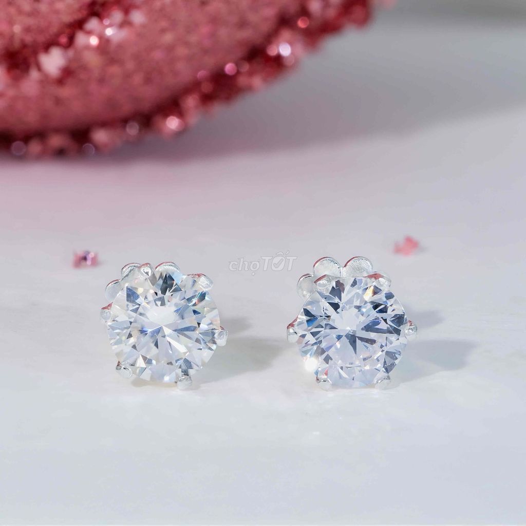 Khuyên tai Nụ bạc 950 Moissanite kèm kiểm định GRA