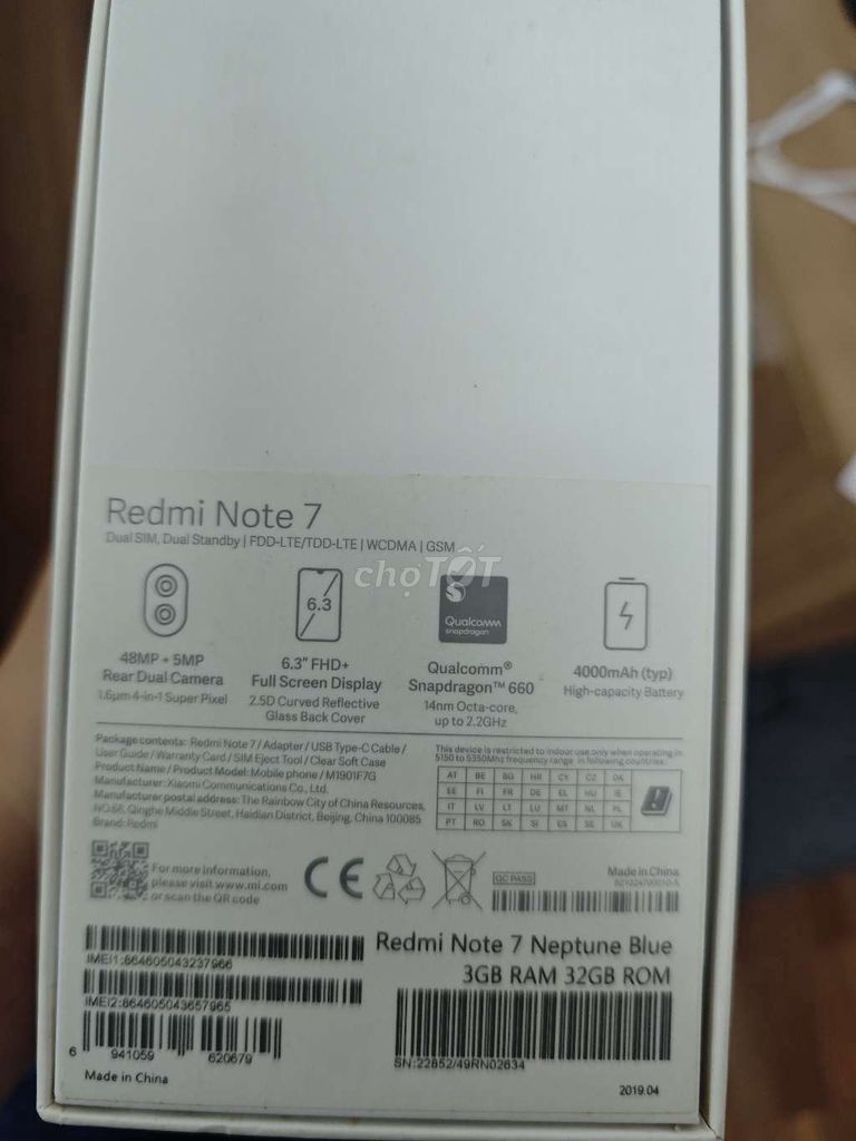 Xiaomi Redmi Note 7 3GB/32GB Xanh Đã sử dụng. Mua bán Điện thoại tại Quận Thanh Xuân Hà Nội được đăng bởi Tạ thành đạt hình 1