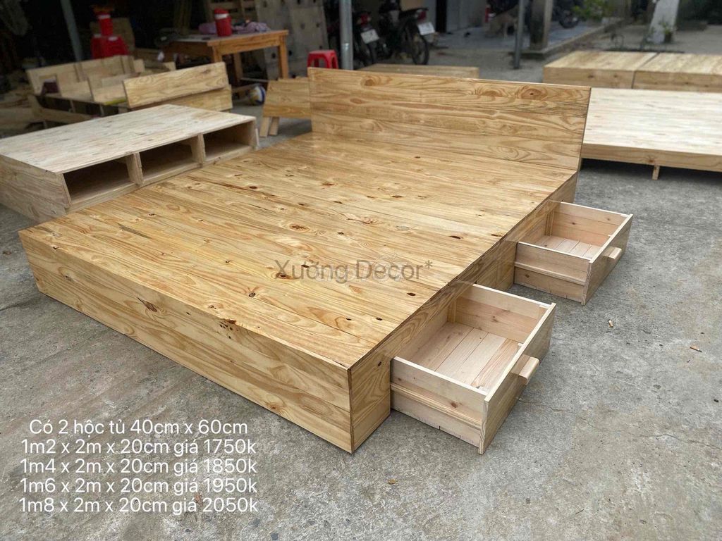 Giường pallet gỗ thông mới, giá tận xưởng. Mua bán Giường, chăn ga gối nệm tại Huyện Châu Thành Bến Tre được đăng bởi Xưởng Decor Bến Tre hình 1