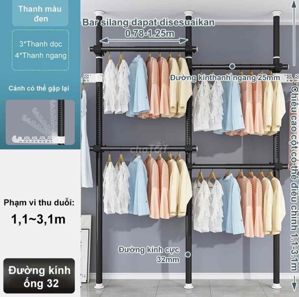 Sào treo quần áo Kim loại Đen tự lắp ráp. Mua bán Tủ, kệ gia đình tại Quận Gò Vấp Tp Hồ Chí Minh được đăng bởi Mỹ Kỳ hình 1