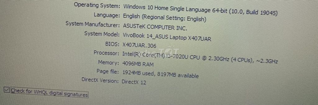 Asus VivoBook 14 X407UA i3 7020U/4GB/500GB cũ