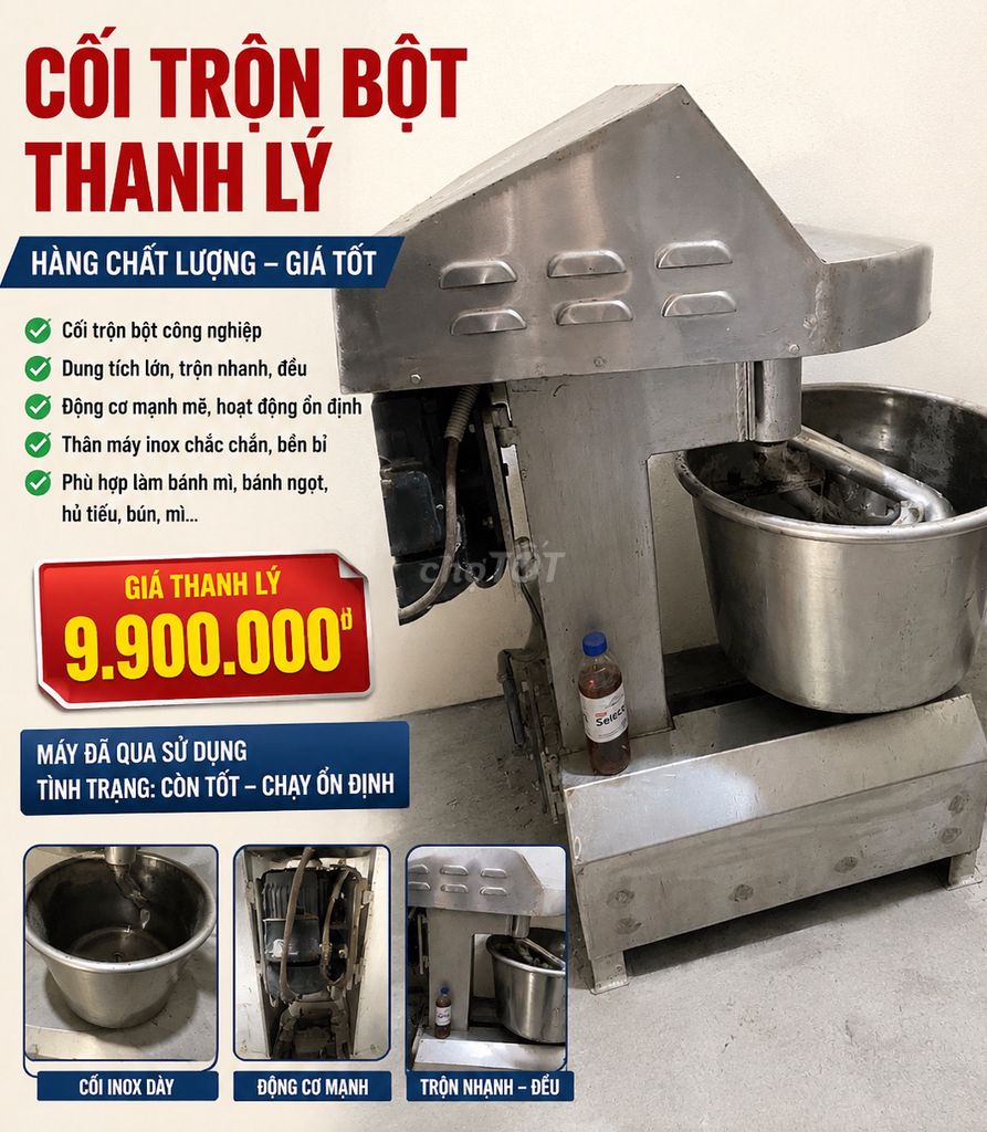 Cối trộn bột Inox công nghiệp đã qua sử dụng. Mua bán Bếp, lò, đồ điện nhà bếp tại Thành phố Bến Tre Bến Tre được đăng bởi Thái Bảo hình 1
