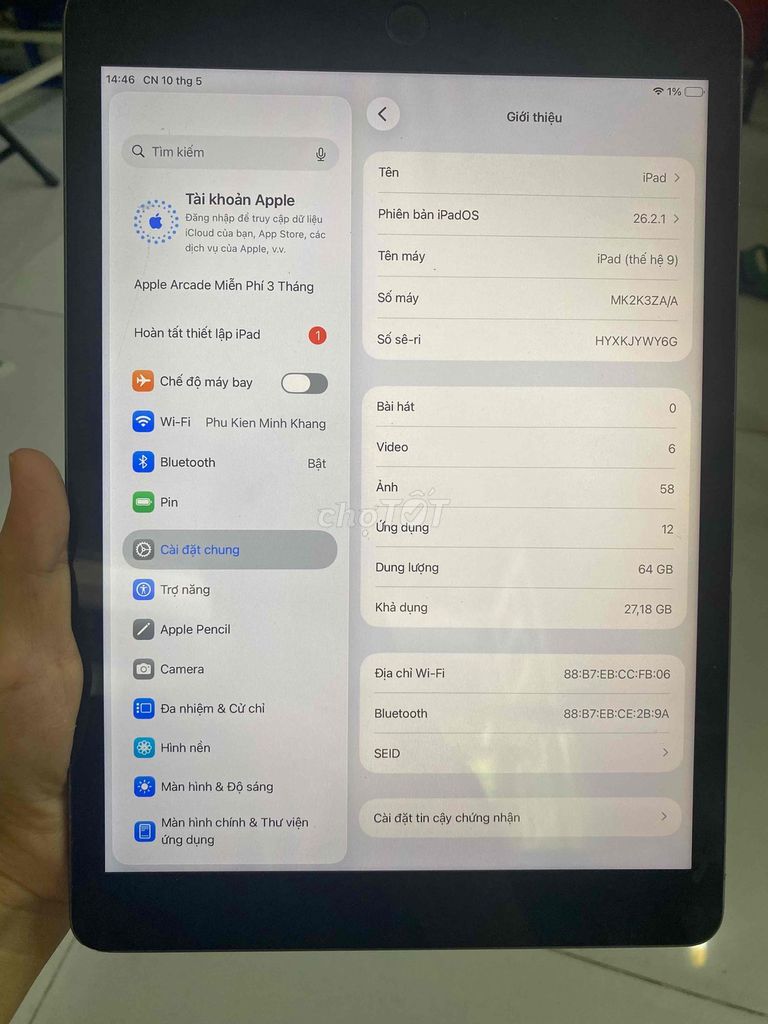 Apple iPad Gen 9 64GB Xám Đã sử dụng. Mua bán Máy tính bảng tại Quận Tân Phú Tp Hồ Chí Minh được đăng bởi Minh Khang Sài gòn MoBILE hình 1