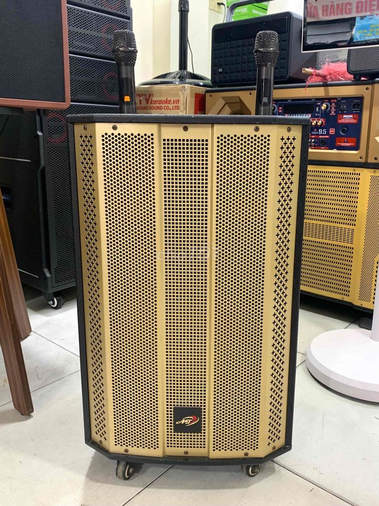 Loa kéo 40cm Vàng Đen 2 micro Có bánh xe. Mua bán Tivi, Âm thanh tại Quận 10 Tp Hồ Chí Minh được đăng bởi Yến Hoàng hình 1