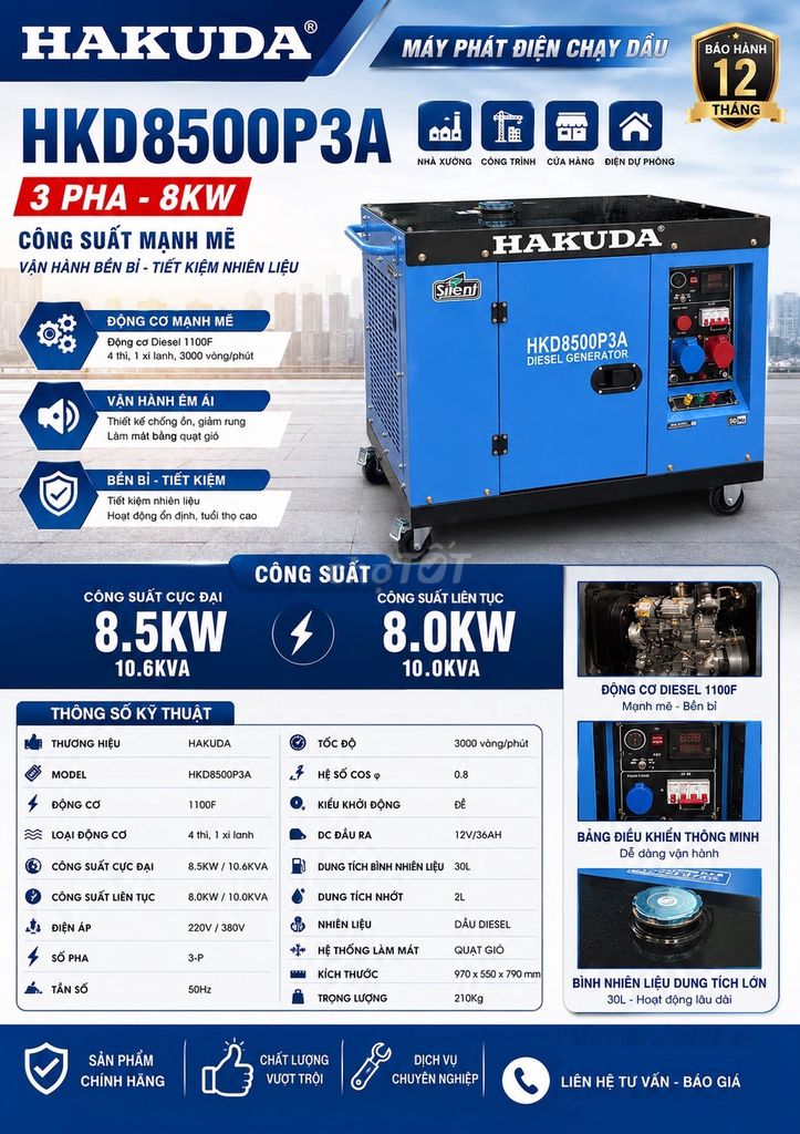 Máy phát điện dầu Hakuda 8KW HKD8500P3A 3pha. Mua bán Đồ chuyên dụng, Giống nuôi trồng tại Quận Hoàng Mai Hà Nội được đăng bởi Hakuda Offical hình 1