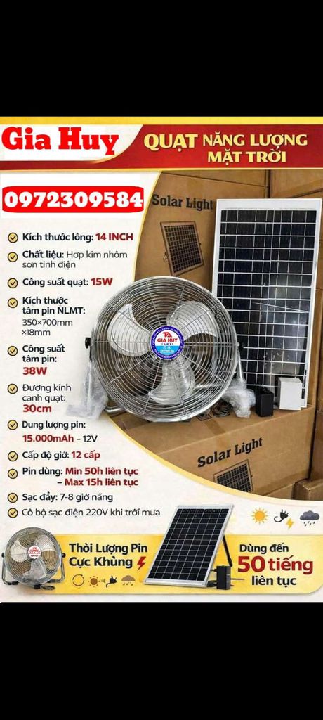 Quạt năng lượng mặt trời Gia Huy. Mua bán Quạt tại Huyện Vũ Thư Thái Bình được đăng bởi Tuấn Anh camera hình 1