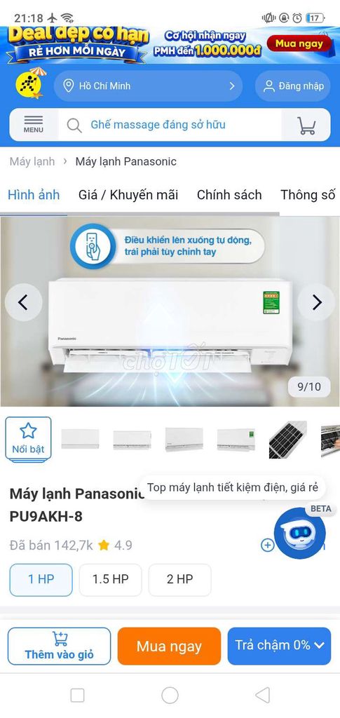 Máy lạnh Panasonic CU/CS-PU9AKH-8 1 HP. Mua bán Máy lạnh, điều hoà tại Huyện Phong Điền Cần Thơ được đăng bởi BÁNH MÌ hình 1